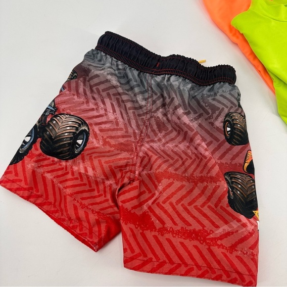 Monster Jam Trucks Swim Trunks Swimsuit Size 6 + 2 Rashguard tops - Picture 3 of 4
